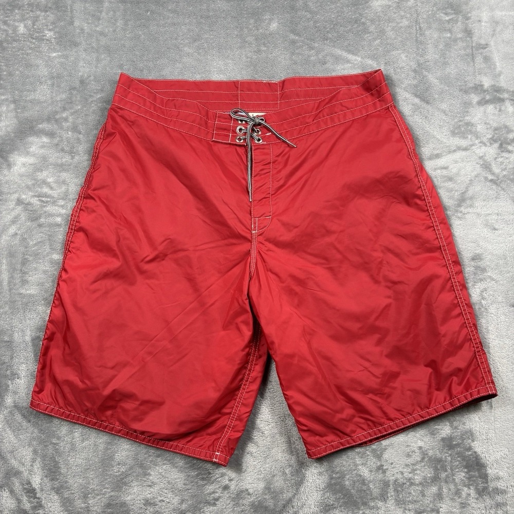 Birdwell Beach Britches Swim Shorts Men 36 Red Board Lined Trunks Surf Aloha USA